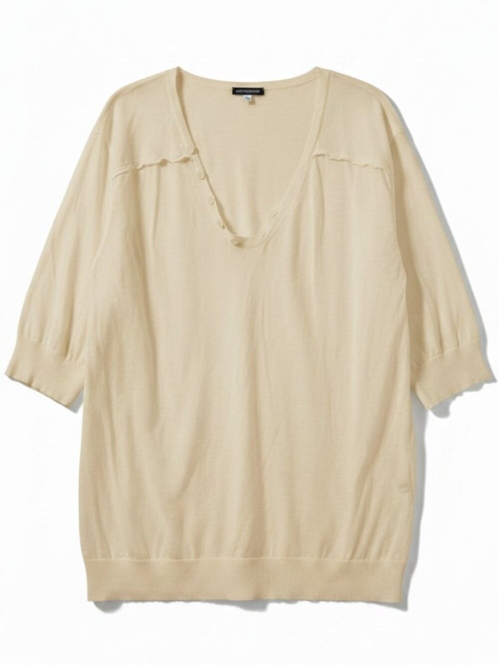 Ann Demeulemeester White Ivory Cotton Linen Knit Scallop Button Top Belgium XL